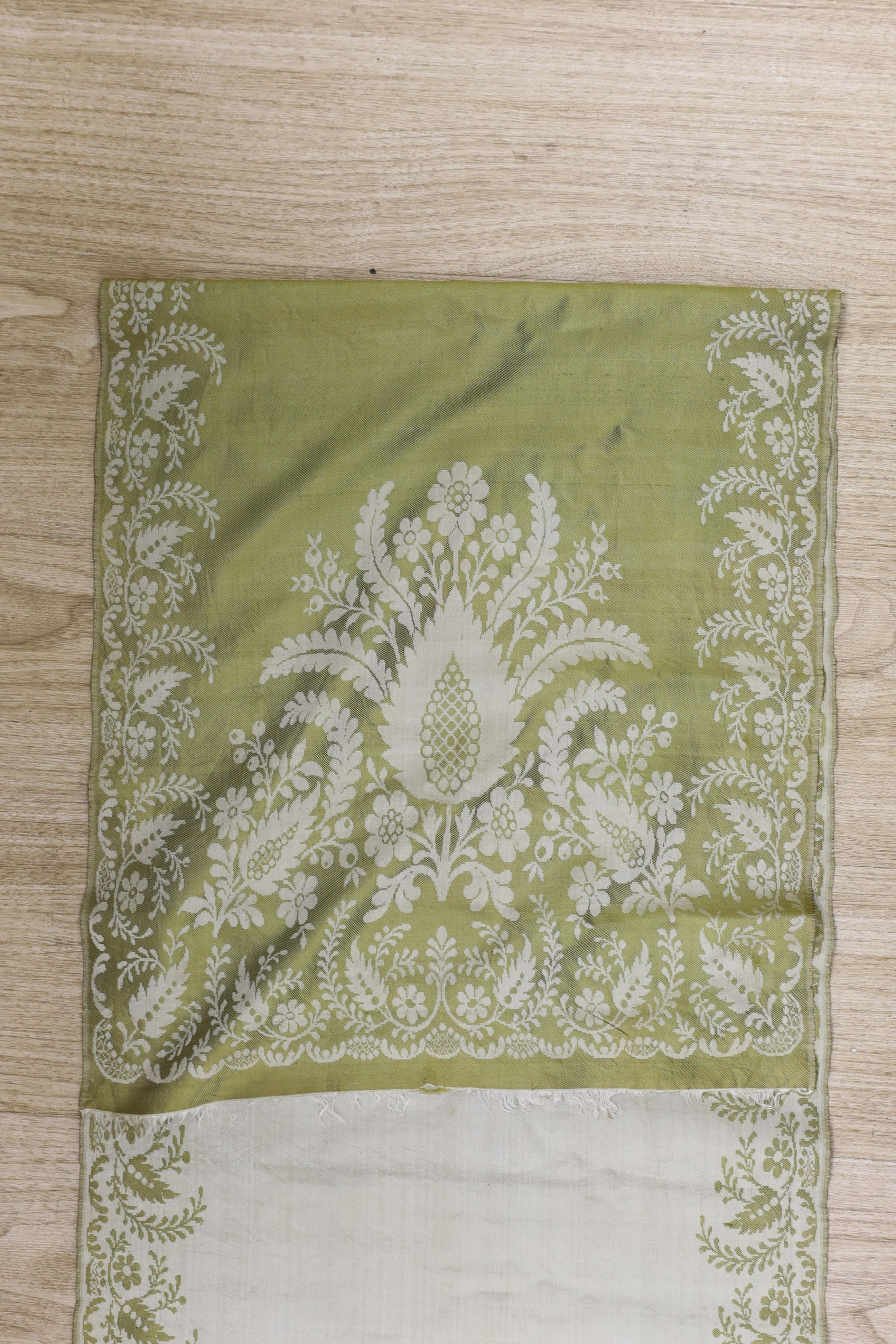 A 19th century Lyon silk stole and similar silk damask stole